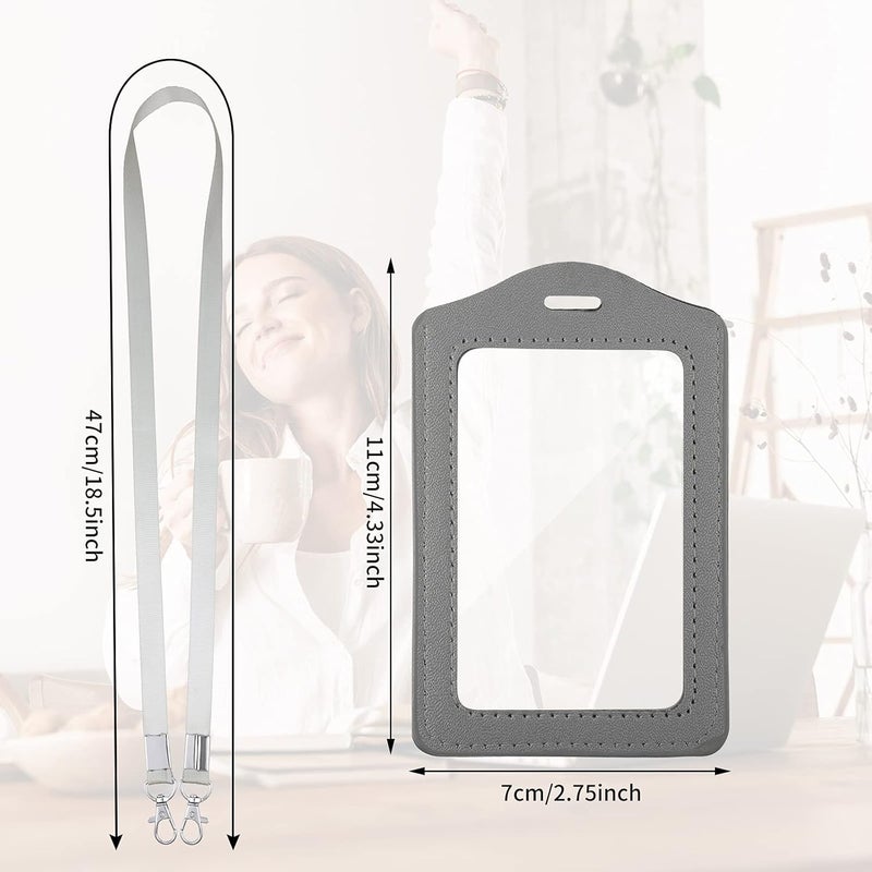klarako 4 Pieces Vertical Leather ID Badge Holder Waterproof Clear Card Holder with 1 Clear ID Window and 4 Pieces Detachable Neck Lanyard for School ID Office ID - Image 2