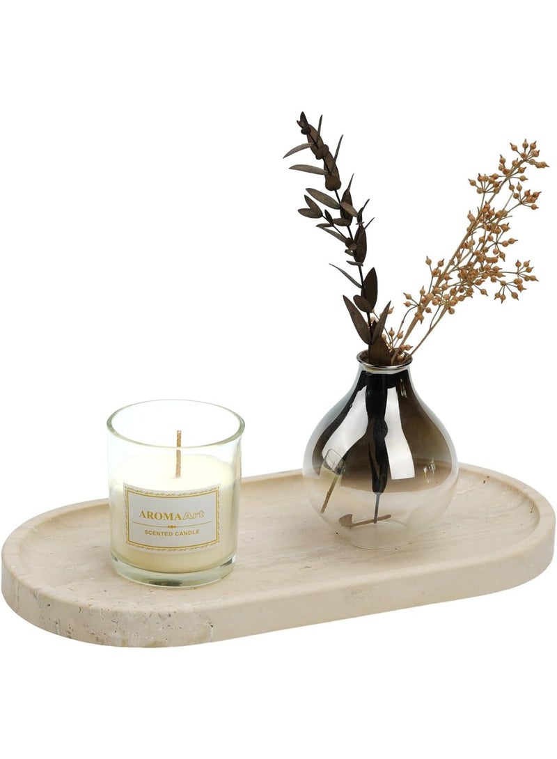 يونيترا صينية ترافرتين طبيعي تركي 12×6 إنش – منظم رخامي بيضاوي فاخر للعطور والشموع والمجوهرات وديكور الحمام - Image 1