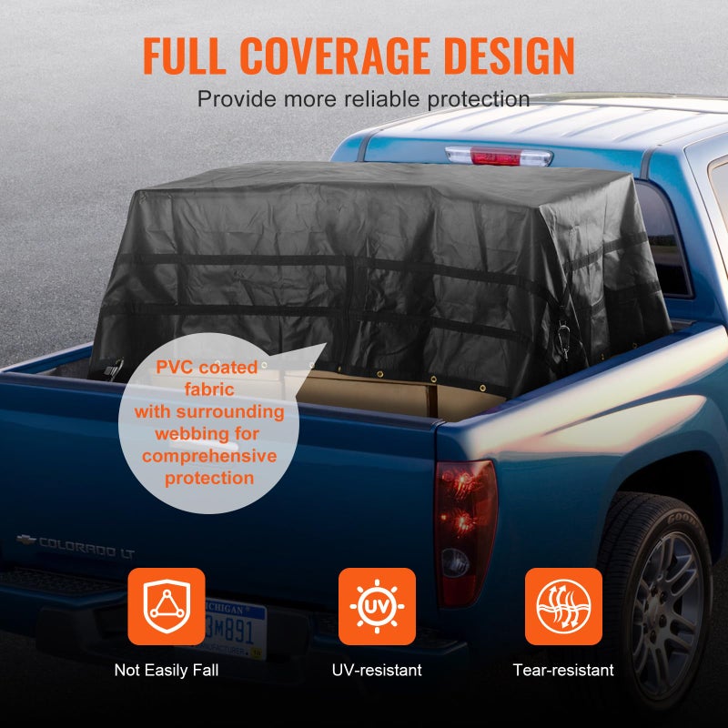 VEVOR Waterproof Cargo Net, 120 in x 105 in, Heavy Duty Truck Cargo Net-(WLL) 700lbs, 4 Adjustable Straps with Carabiners & S-Hooks, Truck Bed Cover for Trailer, Pickup, Boat, Jeep, SUV 8.75â€™x10â€™ - Image 4