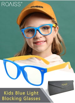 Kids Blue Light Blocking Glasses, Anti Eyestrain Computer Glasses, Gaming Eyewear UV400 Protection with Light Weight TPEE Frame for Boys Girls and Children Age 3-12, Blue and Yellow