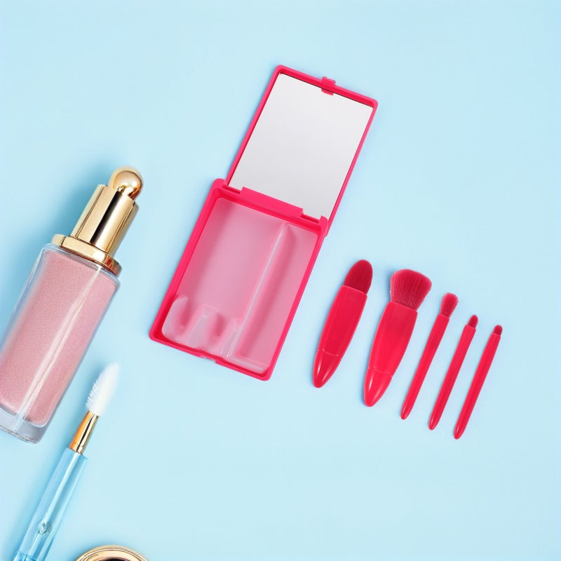 💄 طقم فرش مكياج للسفر مع مرآة للأساس وظلال العيون والبودرة بألوان متنوعة - Image 3