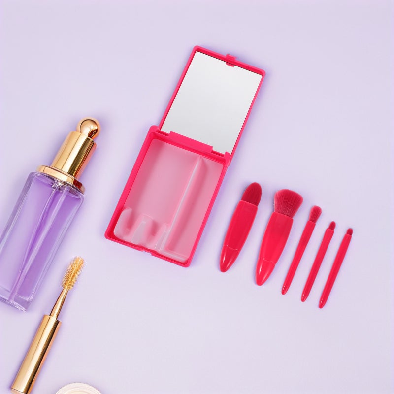 💄 طقم فرش مكياج للسفر مع مرآة للأساس وظلال العيون والبودرة بألوان متنوعة - Image 4