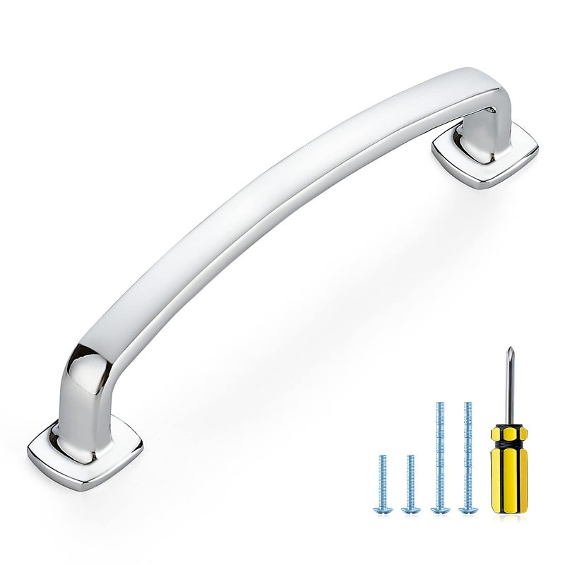 Ravinte Arch Cabinet Pulls Solid 10 Pack 5 Inch Polished Chrome Kitchen Cabinet Handles Flat Square Foot Curved Drawer Pulls Hardware for Kitchen Cabinet - Image 2
