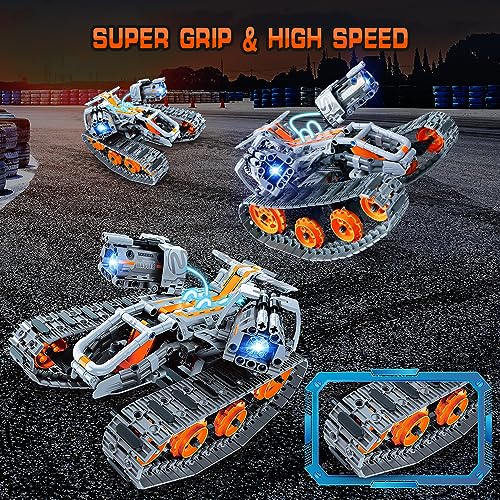 Hogokids مجموعة بناء STEM 5 في 1 من HOGOKIDS مع ضوء LED - مجموعة ألعاب سيارات تتحكم فيها عبر التطبيق والتحكم عن بعد، دبابة روبوت متحركة 604 قطعة، هدايا ألعاب للأطفال الأولاد والبنات من عمر 6 إلى 12+ سنة - Image 5