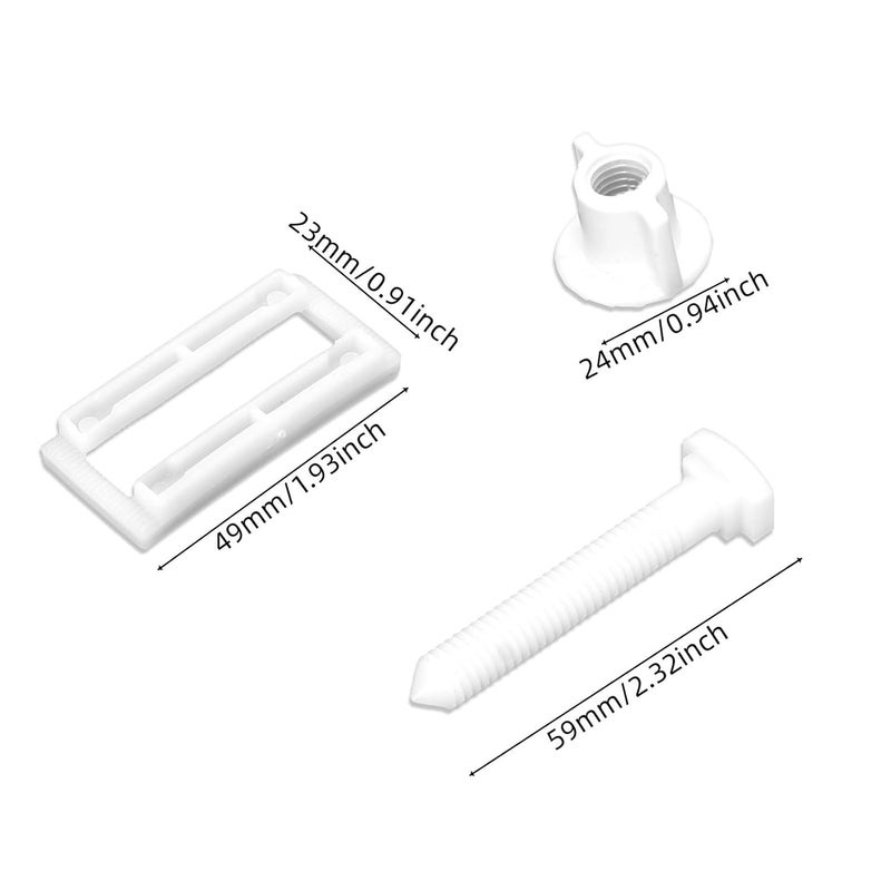 Ruimou 4PCS Toilet Seat Hinged Bolt Nuts(Rectangular),Plastic Toilet Seat Cover Hinge Blind Hole Fit Most Split Toilet Seats -White - Image 2