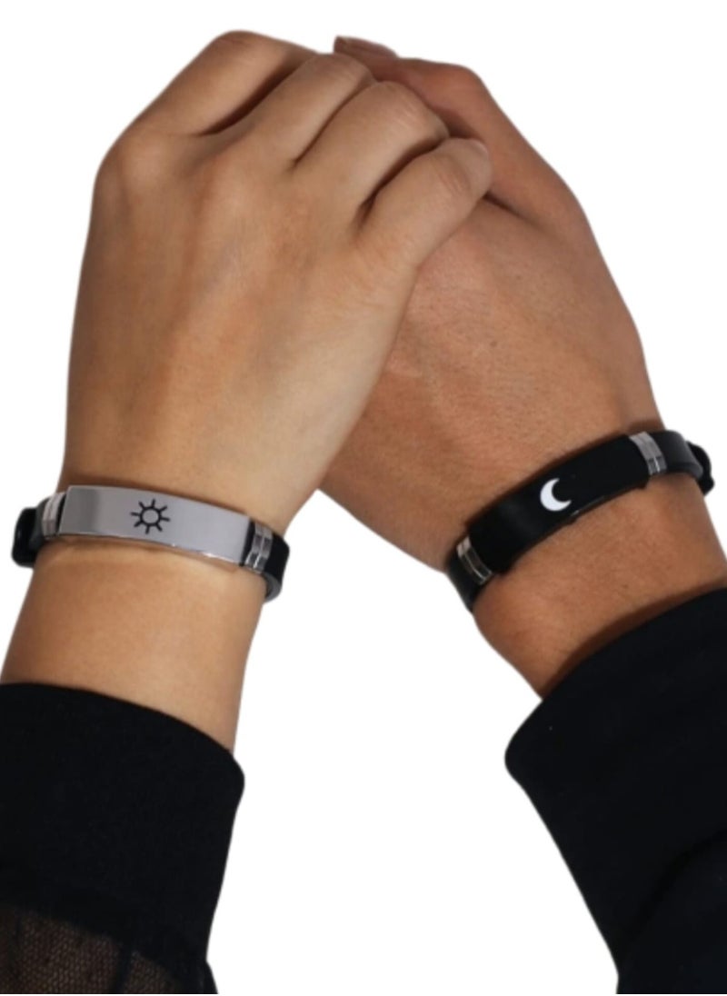 YUCCA Husband and Wife Bracelet with Sun and Moon Design, Set of 2 Pieces  - Image 1