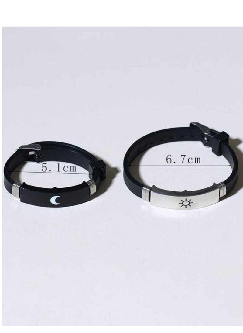 YUCCA Husband and Wife Bracelet with Sun and Moon Design, Set of 2 Pieces  - Image 2
