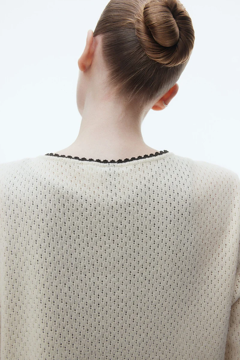H&M Picot-trimmed pointelle-knit cardigan