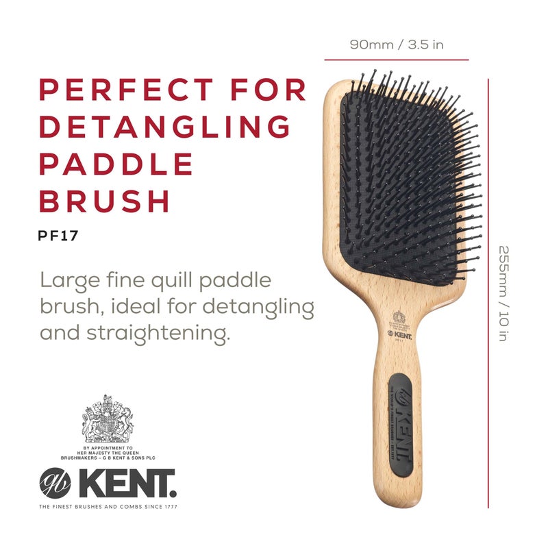 Kent PF17 Large Cushion Paddle Brush, Taming Fine Pins Hair - Detangling Long, Thick, Curly Hair, Scalp Massager, Growth Stimulator. Wet or Dry Use. Made in England - Image 2