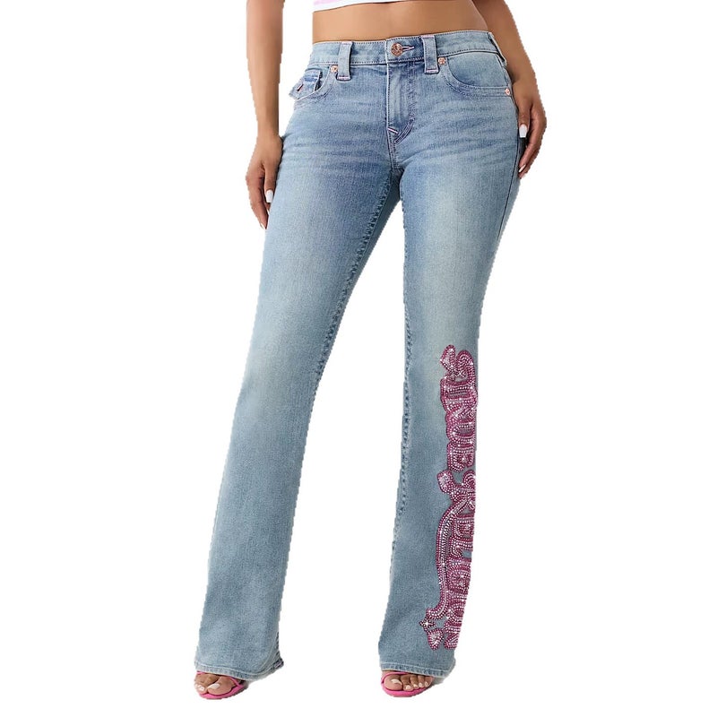Women's Washed Denim Jeans with Rhinestone Detail - Image 5
