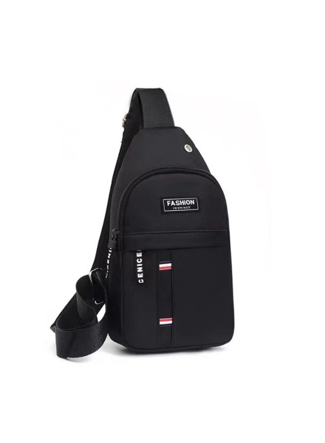 Generic Multifunctional Cycling Bag Chest Bag Men's Crossbody Bag Casual OxFord Cloth Shoulder Bag Fashionable Trendy Chest Bag-Color:Style 2 Black  - Image 1