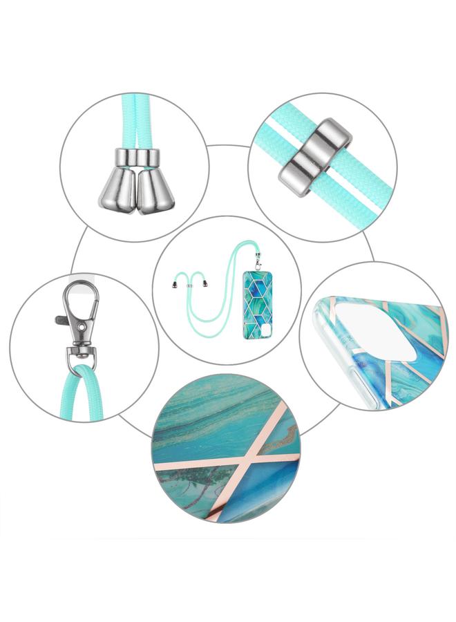 Zaboon Case For iPhone 13 Electroplating Splicing Marble Pattern Dual-side IMD TPU Shockproof Case with Neck Lanyard - Image 4