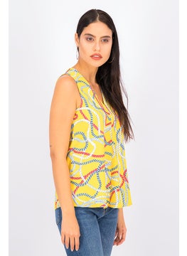 MANGO Women All Over Print Sleeveless Top, Yellow Combo  - Image 4