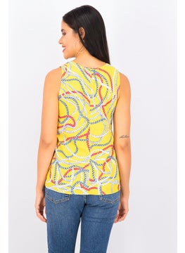 MANGO Women All Over Print Sleeveless Top, Yellow Combo  - Image 2