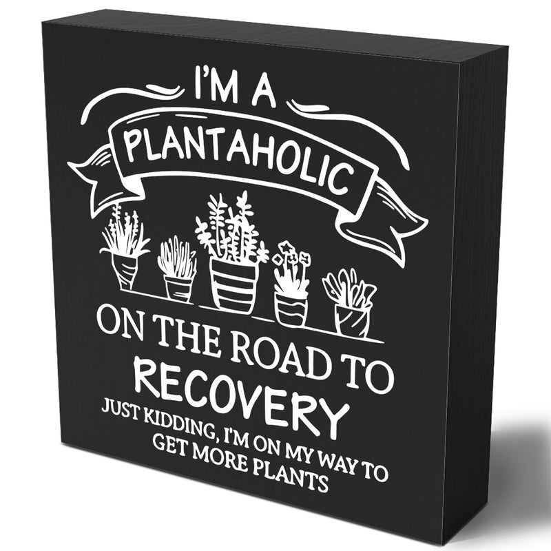 Woght Funny Plant Lover Wooden Box Sign Plaque أنا بنية على الطريق إلى Recovery Wood Box Sign Rustic Art Home Garden Deck Decor 5 × 5 × 1 بوصات - Image 1