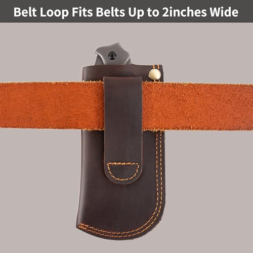 QEES Leather Knife Sheath for Belt,Pocket Knife Holder for Belt,Heavy Duty Folding Knife Sheath,Knife Belt Holder,Knife Holster EDC Folding Knife Sheath.Pocket Knife Sheath Gift for Men.Darkbrown - Image 4