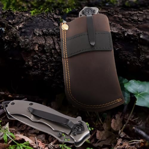QEES Leather Knife Sheath for Belt,Pocket Knife Holder for Belt,Heavy Duty Folding Knife Sheath,Knife Belt Holder,Knife Holster EDC Folding Knife Sheath.Pocket Knife Sheath Gift for Men.Darkbrown - Image 5