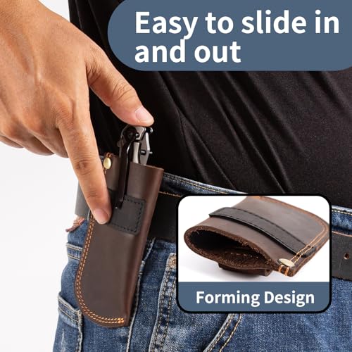 QEES Leather Knife Sheath for Belt,Pocket Knife Holder for Belt,Heavy Duty Folding Knife Sheath,Knife Belt Holder,Knife Holster EDC Folding Knife Sheath.Pocket Knife Sheath Gift for Men.Darkbrown - Image 2