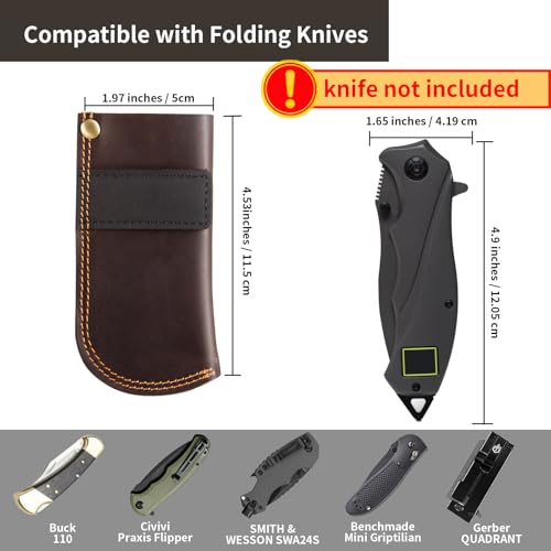 QEES Leather Knife Sheath for Belt,Pocket Knife Holder for Belt,Heavy Duty Folding Knife Sheath,Knife Belt Holder,Knife Holster EDC Folding Knife Sheath.Pocket Knife Sheath Gift for Men.Darkbrown - Image 3