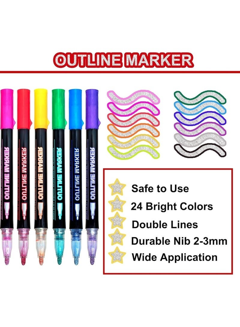 أقلام تحديد معدنية من 24 قطعة، مخطط بخط مزدوج، طلاء لامع مقاوم للماء، يخلق تأثيرًا جميلًا بلونين، متعدد الألوان - Image 2