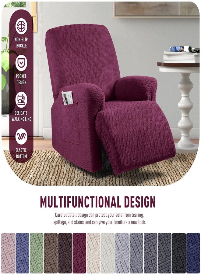 KinCam Recliner Covers, Stretch Reclining Chair Covers, Recliner Sofa Slipcovers Stripe Jacquard Recliner Couch Covers Furniture Protector Covers (1 Seater, Burgundy) - Image 3
