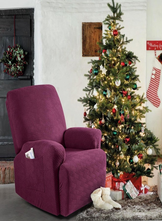 KinCam Recliner Covers, Stretch Reclining Chair Covers, Recliner Sofa Slipcovers Stripe Jacquard Recliner Couch Covers Furniture Protector Covers (1 Seater, Burgundy) - Image 2