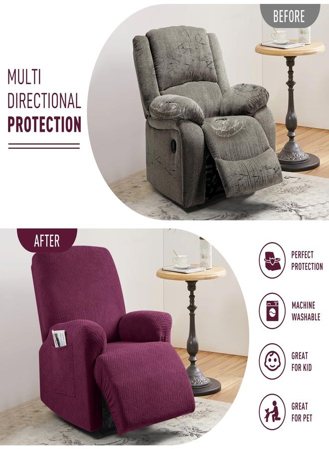 KinCam Recliner Covers, Stretch Reclining Chair Covers, Recliner Sofa Slipcovers Stripe Jacquard Recliner Couch Covers Furniture Protector Covers (1 Seater, Burgundy) - Image 5