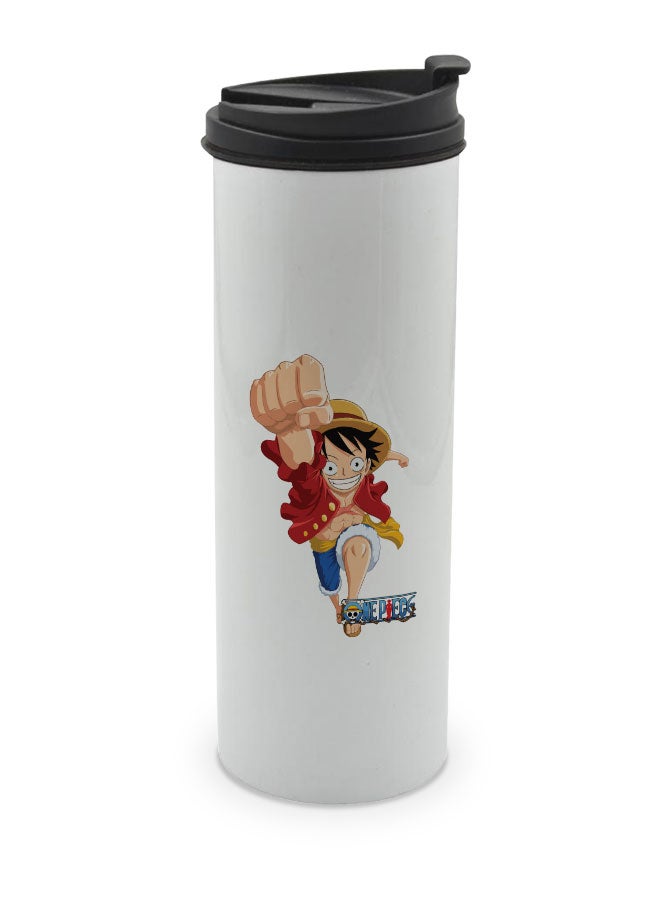 LIT كوب أبيض من ون بيس للمشروبات الساخنة كوب أبيض من ون بيس مونكي دي. لوفي كوب سفر للقهوة قبعة القش قفزة اللكم - هدية لمحبي المانغا - Image 1