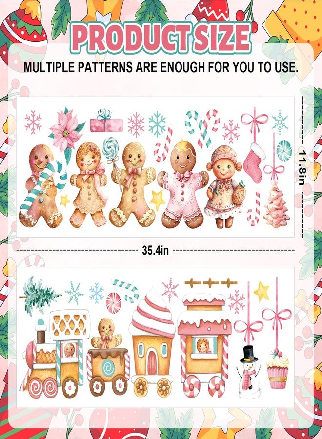 Whaline Christmas Wall Stickers Watercolor Pink Gingerbread Man House Candy Cane PVC Wall Decals for Winter Party Home Classroom Office Decoration, 2 Sheets - Image 2