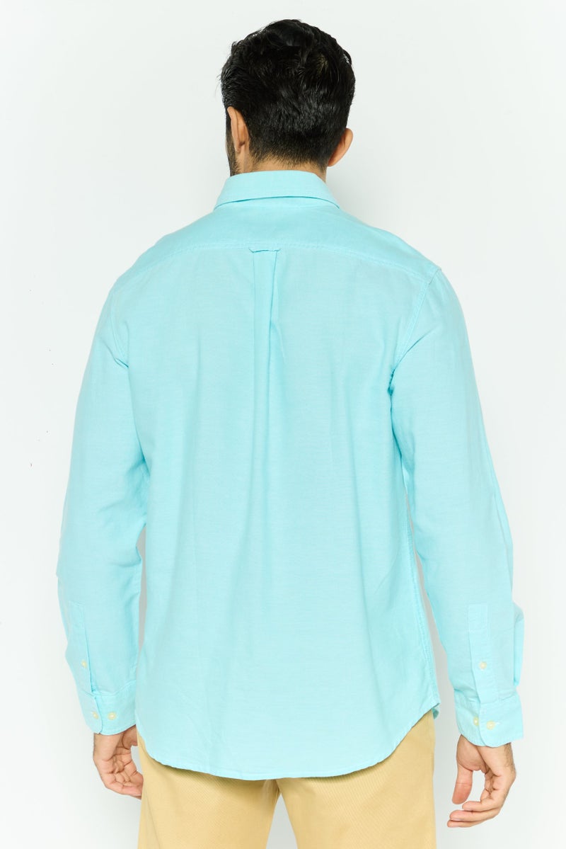 Chaps Men Custom Fit Embraided Logo Long Sleeves Casual Shirt, Turquoise - Image 4