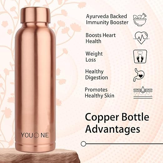 YOUONE 100% Pure Copper Water Bottle Leak Proof for dining (1 LTR) Bottle 1000 ml Bottle (Pack of 1, Copper, Copper) - Image 3