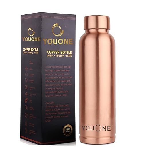 YOUONE 100% Pure Copper Water Bottle Leak Proof for dining (1 LTR) Bottle 1000 ml Bottle (Pack of 1, Copper, Copper) - Image 1