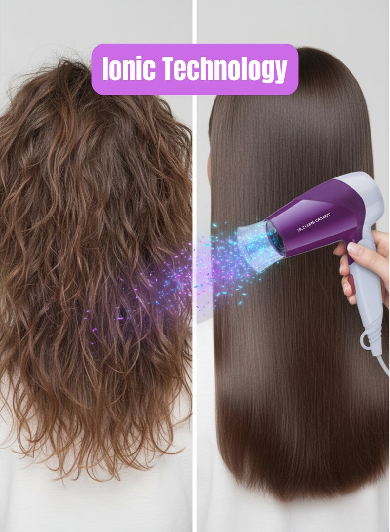SLIVERS CRIEST Foldable Travel Hair Dryer 2400W Mini Ionic Hairdryer for Women with Cool Shot, 3 Heat Settings, Lightweight - Image 2