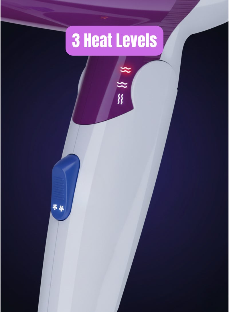 SLIVERS CRIEST Foldable Travel Hair Dryer 2400W Mini Ionic Hairdryer for Women with Cool Shot, 3 Heat Settings, Lightweight - Image 4