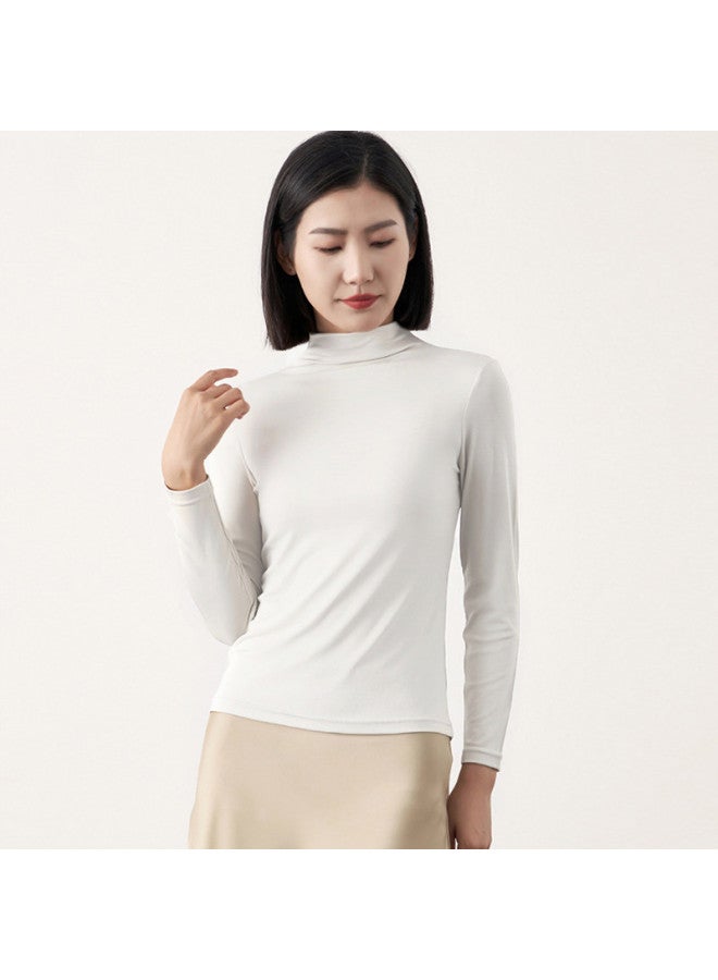 MEIBIAO Women'S Base Layer Shirt, High-End Style Can Be Worn Alone, Spring/Autumn Fashionable And Unique Top, Knitted Modal Long Sleeve, Semi-Turtleneck - Image 2