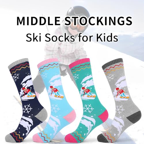 GRPSKCOS Kids Ski Socks, 2 Pairs Kids Warm Thick Snow Socks for Boys Girls Winter Skiing Snowboarding(Navy + grey- 2 Pairs, 7-12 Years) - Image 3
