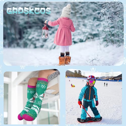 GRPSKCOS Kids Ski Socks, 2 Pairs Kids Warm Thick Snow Socks for Boys Girls Winter Skiing Snowboarding(Navy + grey- 2 Pairs, 7-12 Years) - Image 5