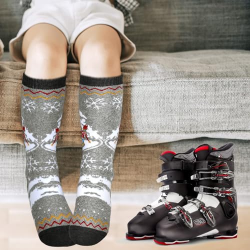GRPSKCOS Kids Ski Socks, 2 Pairs Kids Warm Thick Snow Socks for Boys Girls Winter Skiing Snowboarding(Navy + grey- 2 Pairs, 7-12 Years) - Image 4