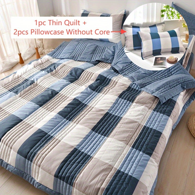 3pcs Skin-Friendly Summer Quilt Thin Quilt Set, Printed Embossed Craft, Soft And Comfortable All-Season Blanket, Single Double Hotel Home Bedroom Guest Room Sofa Special (1pc Thin Quilt And 2pcs Pillowcases Without Core) - Image 1