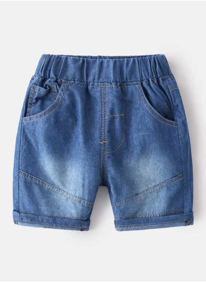 YUNIQEE Blue Regular Fit Mid Rise Solid Denim Shorts