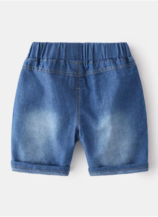 YUNIQEE Blue Regular Fit Mid Rise Solid Denim Shorts