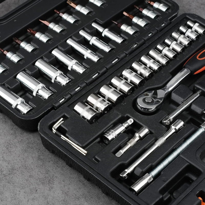YUFANYA 53-Piece 1/4" Socket Set with Quick Release Ratchet and Flexible Extension Rods - Image 5