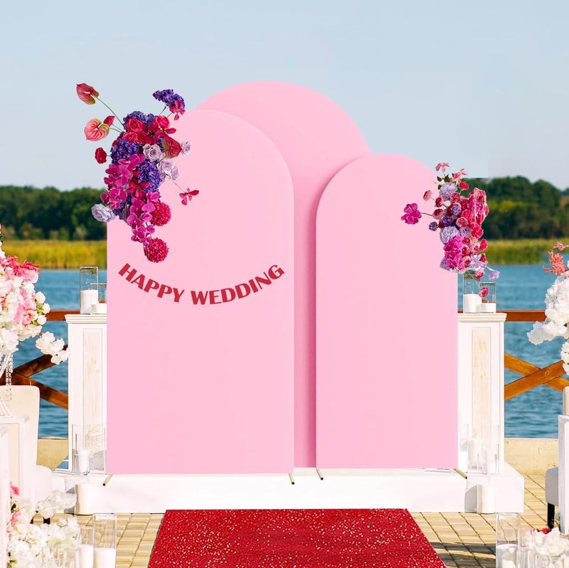 HAINARverS Set of 3 Wedding Arch Cover 6FT,6.6FT,7.2FT Spandex Fitted Stretchy Arch Stand Covers,2 Sided Round Top Chiara Backdrop Cover for Birthday Party Banquet Baby Shower Arch Decoration(Pink) - Image 5