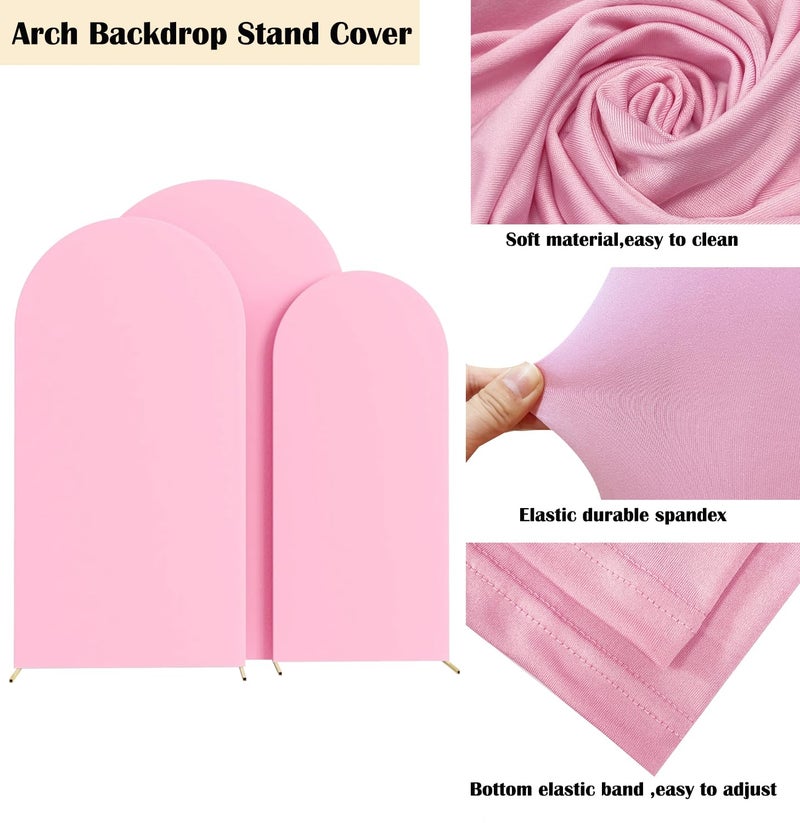 HAINARverS Set of 3 Wedding Arch Cover 6FT,6.6FT,7.2FT Spandex Fitted Stretchy Arch Stand Covers,2 Sided Round Top Chiara Backdrop Cover for Birthday Party Banquet Baby Shower Arch Decoration(Pink) - Image 4