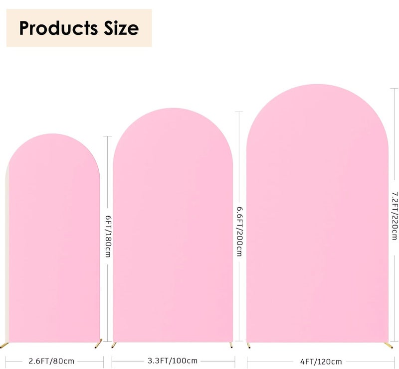 HAINARverS Set of 3 Wedding Arch Cover 6FT,6.6FT,7.2FT Spandex Fitted Stretchy Arch Stand Covers,2 Sided Round Top Chiara Backdrop Cover for Birthday Party Banquet Baby Shower Arch Decoration(Pink) - Image 3