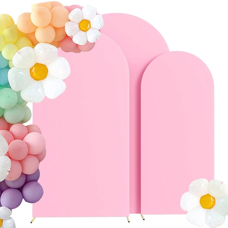HAINARverS Set of 3 Wedding Arch Cover 6FT,6.6FT,7.2FT Spandex Fitted Stretchy Arch Stand Covers,2 Sided Round Top Chiara Backdrop Cover for Birthday Party Banquet Baby Shower Arch Decoration(Pink) - Image 1