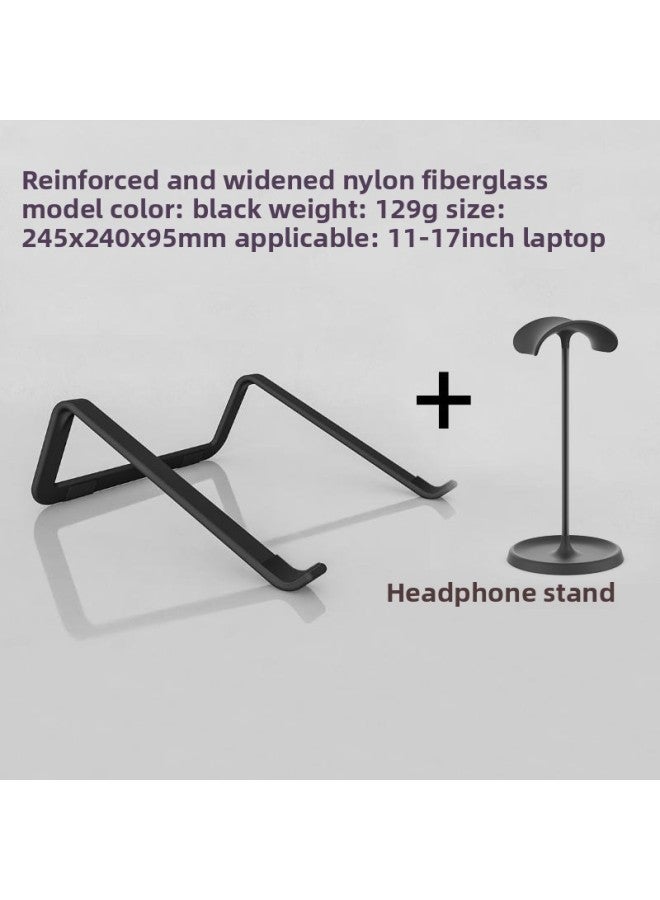 CROSSLINE Computer Bracket Elevated Rack Notebook Bracket Desktop Suspended Heat Sprinkling Rack 11-17 Tour-color:【24 Widened And Extended Laptop Stand + Headphone Stand】 - Black