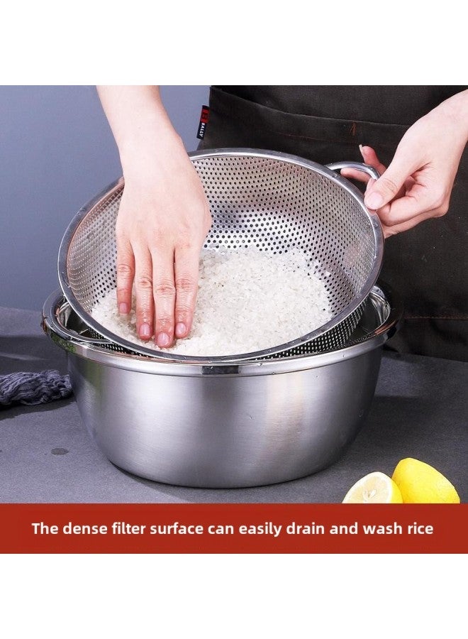 Stainless Steel Drain Basket Household Fruit Basket And Noodle Egg Seasoning Wash Vegetable Drain Basin-Specifications:30cm Solid Basin + 28.5cm Leaky Basket Two-piece Set-Color:Default - Image 4