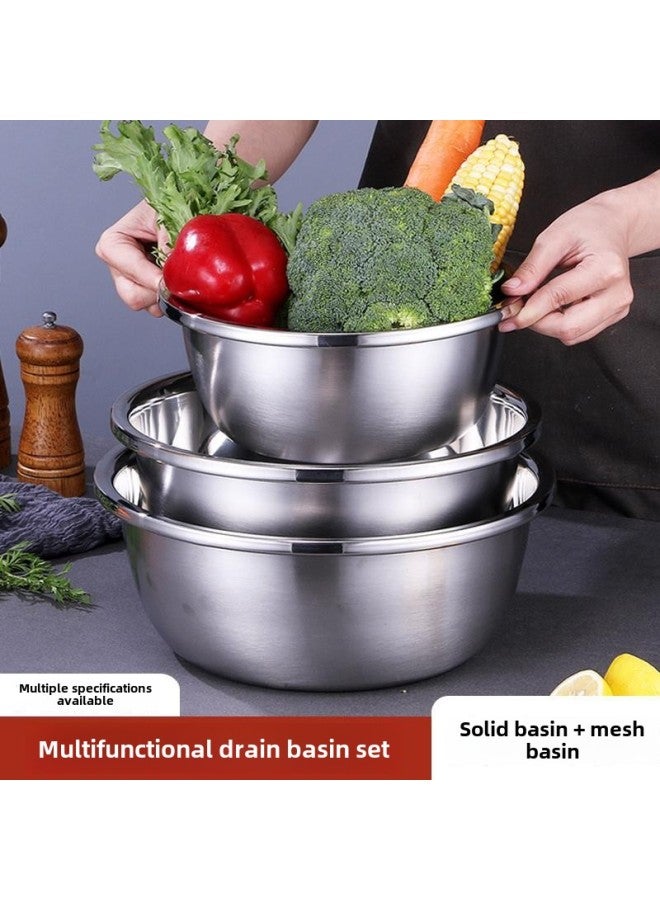 Stainless Steel Drain Basket Household Fruit Basket And Noodle Egg Seasoning Wash Vegetable Drain Basin-Specifications:30cm Solid Basin + 28.5cm Leaky Basket Two-piece Set-Color:Default - Image 3