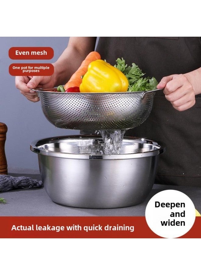 Stainless Steel Drain Basket Household Fruit Basket And Noodle Egg Seasoning Wash Vegetable Drain Basin-Specifications:30cm Solid Basin + 28.5cm Leaky Basket Two-piece Set-Color:Default - Image 1